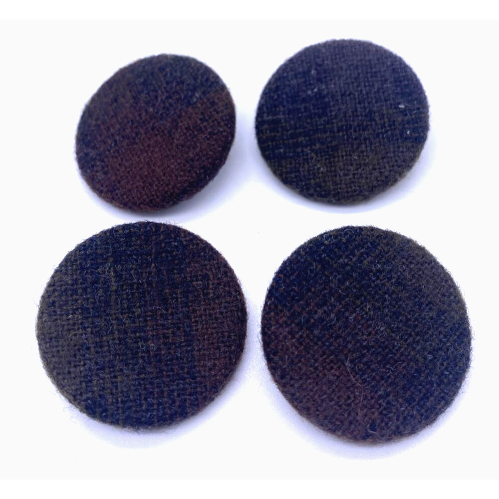 Vintage Shank Buttons Set 4 Wool ? Dark Gray Green Black Color Subtle Plaid 1"
